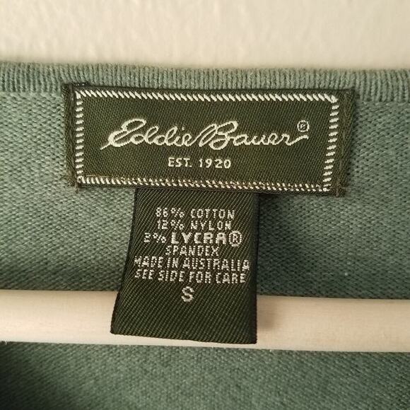 Y2k Eddie Bauer crop pullover sage green‎ S vneck sweater 90s 2000s basic - Picture 5 of 5